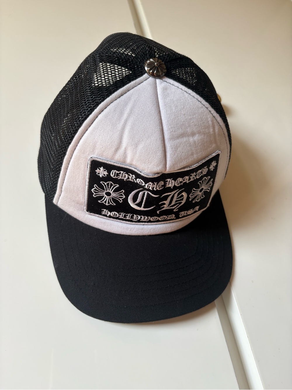 Chrome Hearts Black and White Patch Trucker Hat